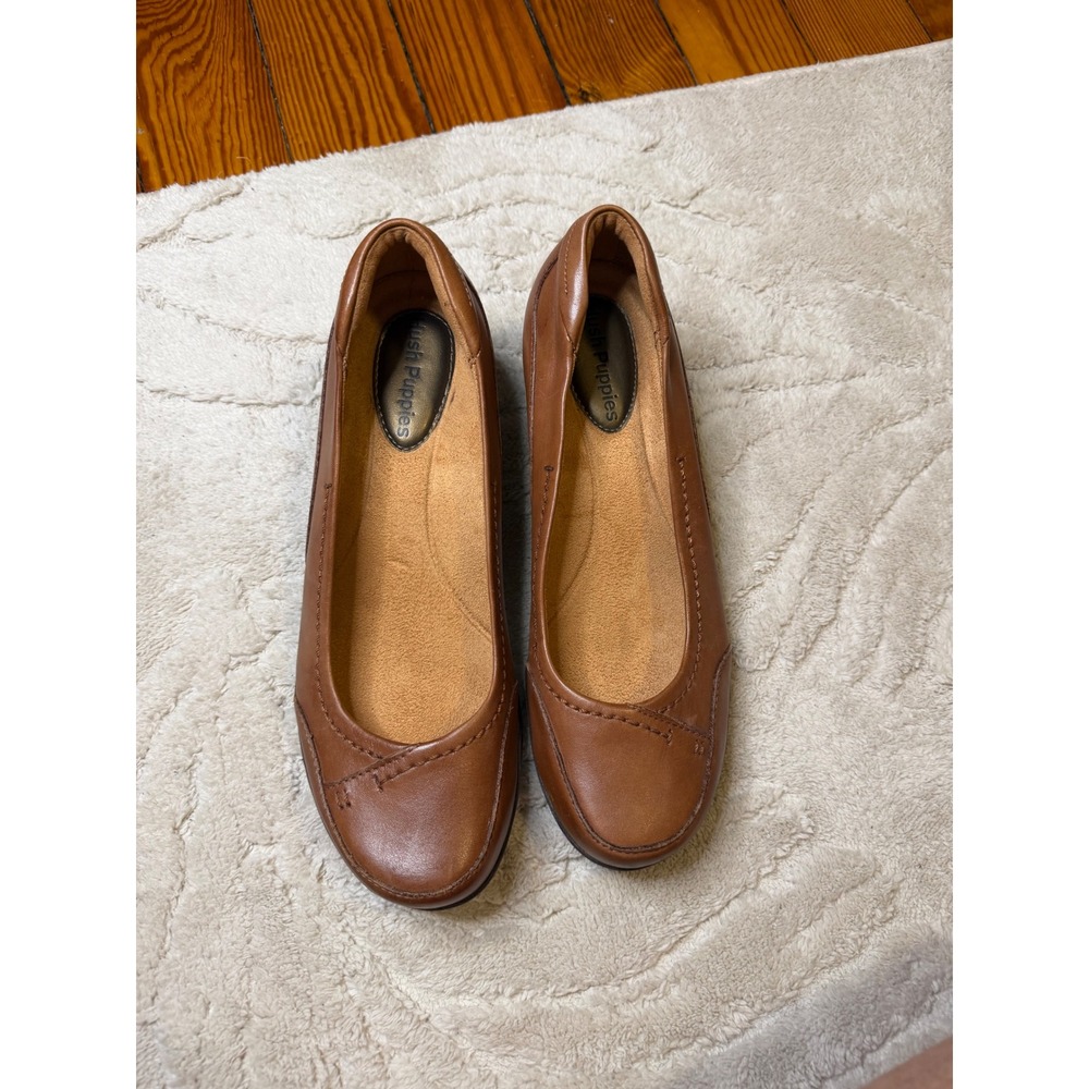 Hush Puppies Detroit Tan Brown Leather Flats Shoes Womens 8.5 Narrow HW05655-236